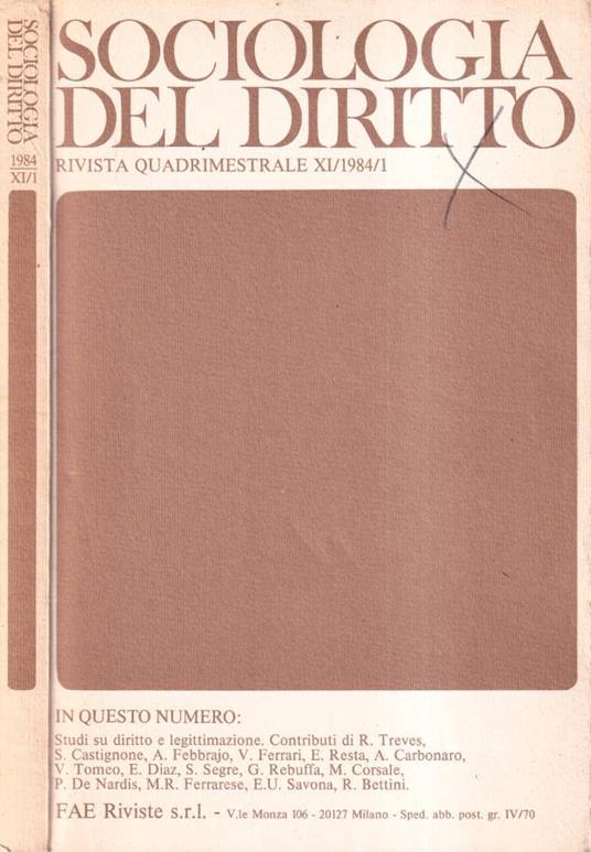 Sociologia del diritto, numero 1, 1984 - copertina
