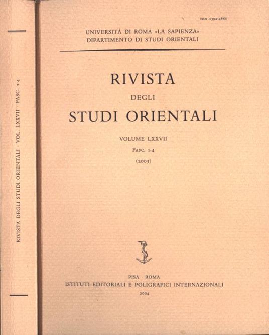 Rivista degli studi orientali Volume LXXVII Fasc. 1 - 4 - copertina