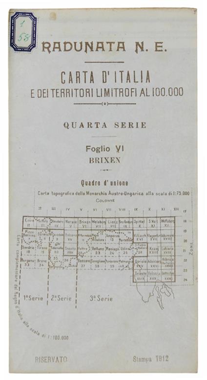 Brixen. Foglio Vi Della Carta D'Italia E Dei Territori Limitrofi Al 100.000. Radunata N.E. Quarta Serie - copertina