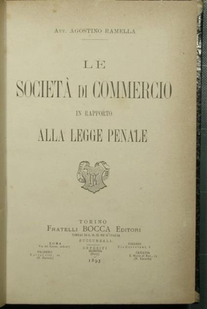 Le società di commercio in rapporto alla legge penale - Agostino Ramelli - copertina