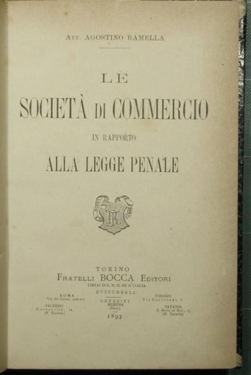 Le società di commercio in rapporto alla legge penale - Agostino Ramelli - copertina