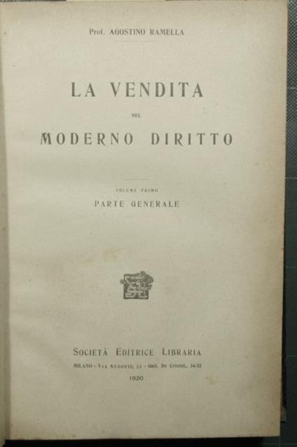vendita nel moderno diritto - Agostino Ramelli - copertina