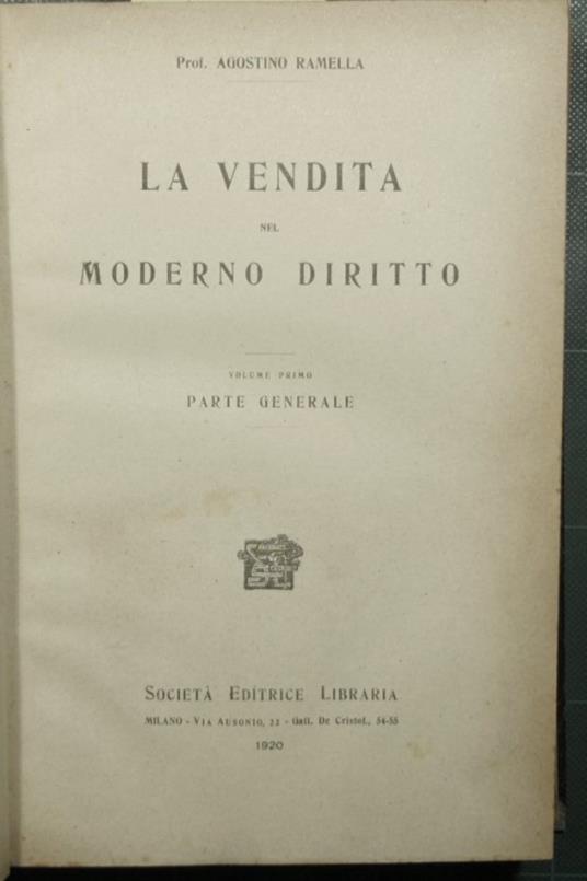 vendita nel moderno diritto - Agostino Ramelli - copertina