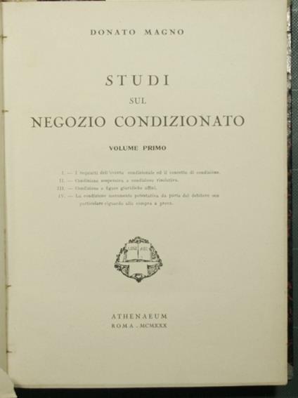 Studi sul negozio condizionato - Vol. I - copertina