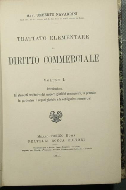 Trattato elementare di diritto commerciale - copertina