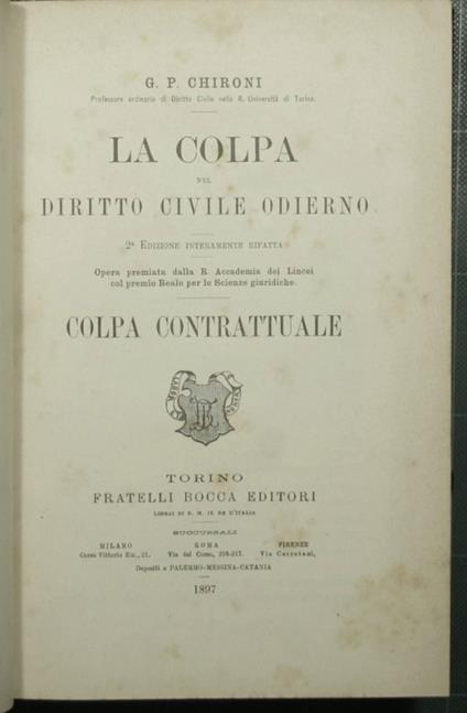 colpa nel Diritto Civile odierno - Colpa contrattuale - copertina