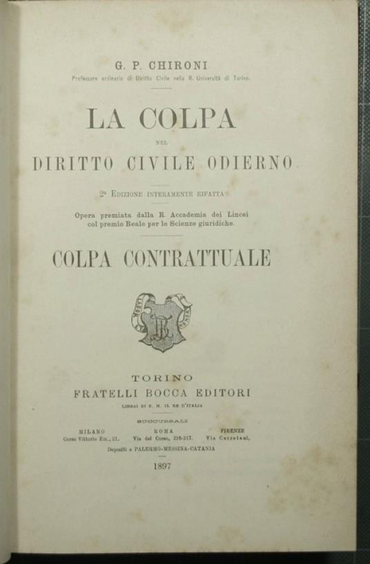 colpa nel Diritto Civile odierno - Colpa contrattuale - copertina