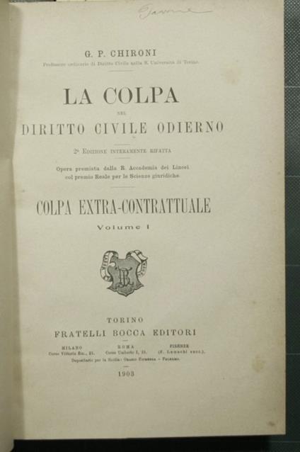 colpa nel diritto civile odierno - Colpa extra-contrattuale - copertina