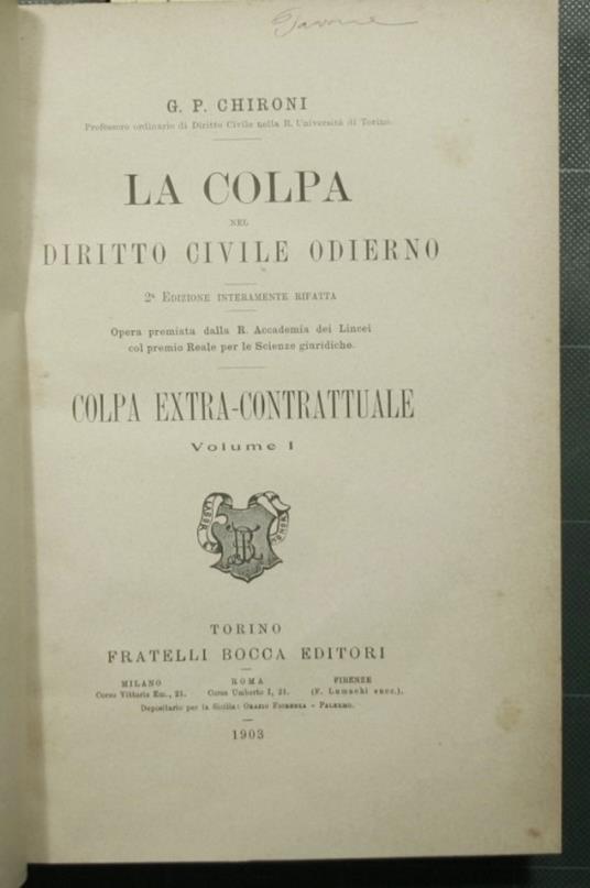 colpa nel diritto civile odierno - Colpa extra-contrattuale - copertina