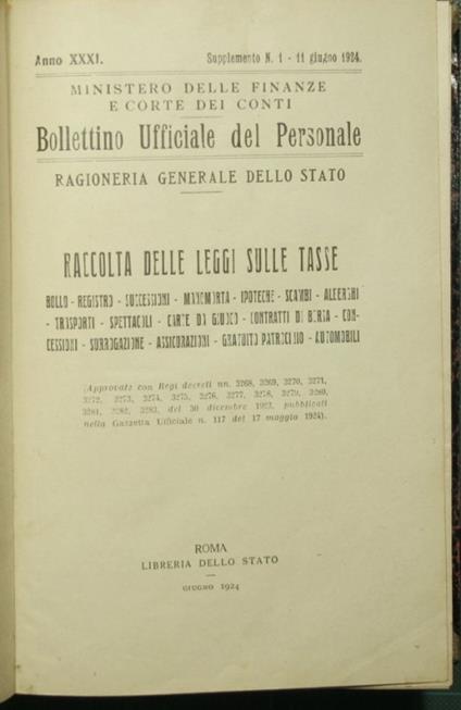 Raccolta delle leggi sulle tasse - copertina