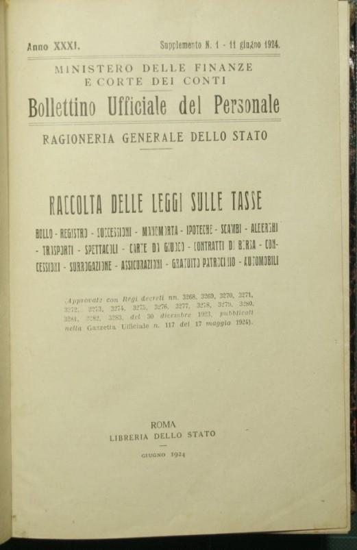 Raccolta delle leggi sulle tasse - copertina
