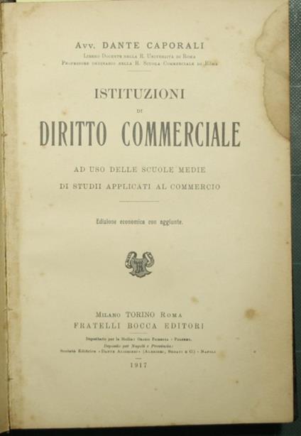 Istituzioni di diritto commerciale - Dante Caporali - copertina