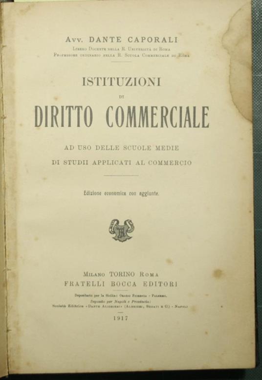 Istituzioni di diritto commerciale - Dante Caporali - copertina