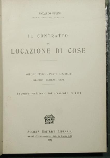 Il contratto di locazione di cose - Riccardo Fubini - copertina