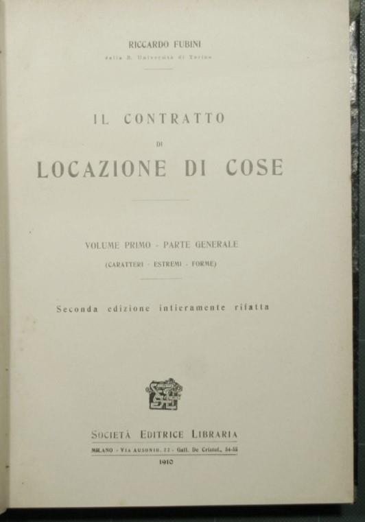 Il contratto di locazione di cose - Riccardo Fubini - copertina