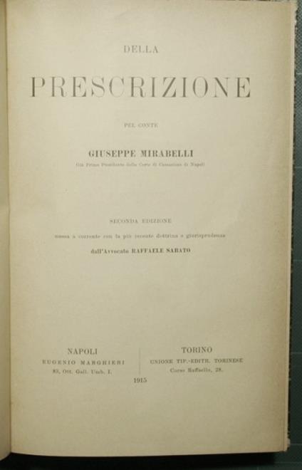 Della prescrizione - Giuseppe Mirabelli - copertina