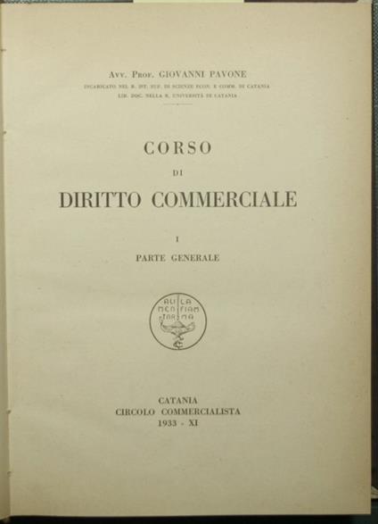 Corso di diritto commerciale - Parte generale - Giovanni Pavone - copertina