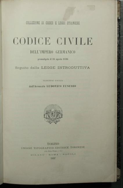 Codice civile dell'Impero germanico promulgato il 18 agosto 1896 - copertina