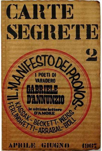 Carte Segrete Rivista trimestrale di lettere e arti Anno I Aprile-Giugno 1967 n. 2 - copertina