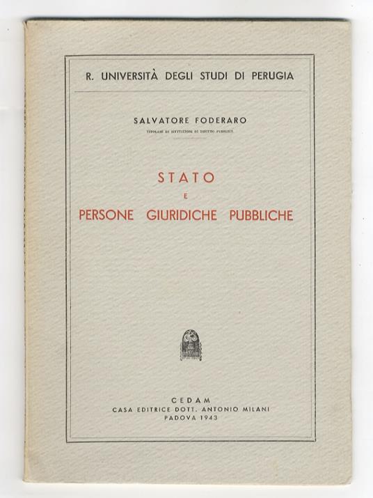Stato e persone giuridiche pubbliche - Salvatore Foderaro - copertina