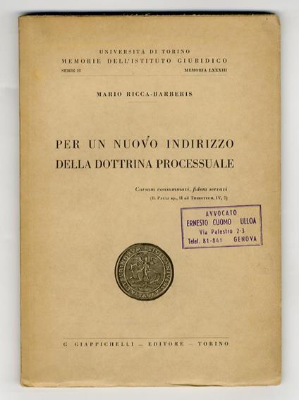 Per un nuovo indirizzo della dottrina processuale - copertina