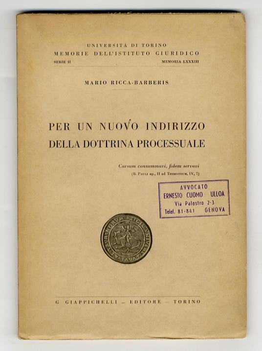 Per un nuovo indirizzo della dottrina processuale - copertina