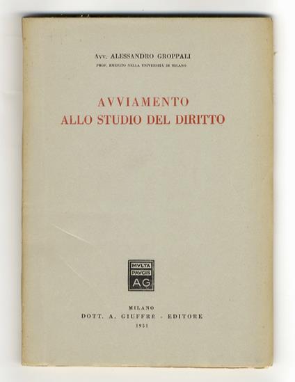 Avviamento allo studio del diritto - Alessandro Groppazzi - copertina