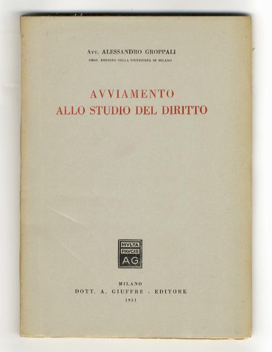 Avviamento allo studio del diritto - Alessandro Groppazzi - copertina