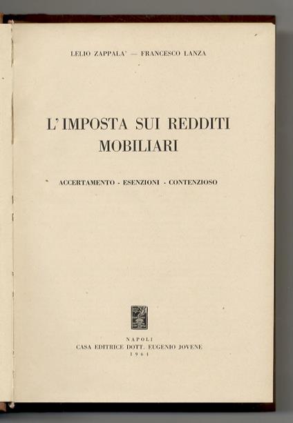 L' imposta sui redditi mobiliari. Accertamento, esenzioni, contenzioso - copertina