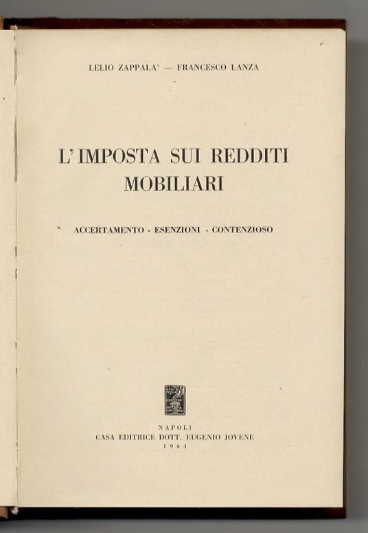 L' imposta sui redditi mobiliari. Accertamento, esenzioni, contenzioso - copertina