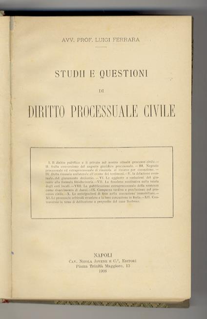 Studii e questioni di diritto processuale civile - Luigi Ferrara - copertina
