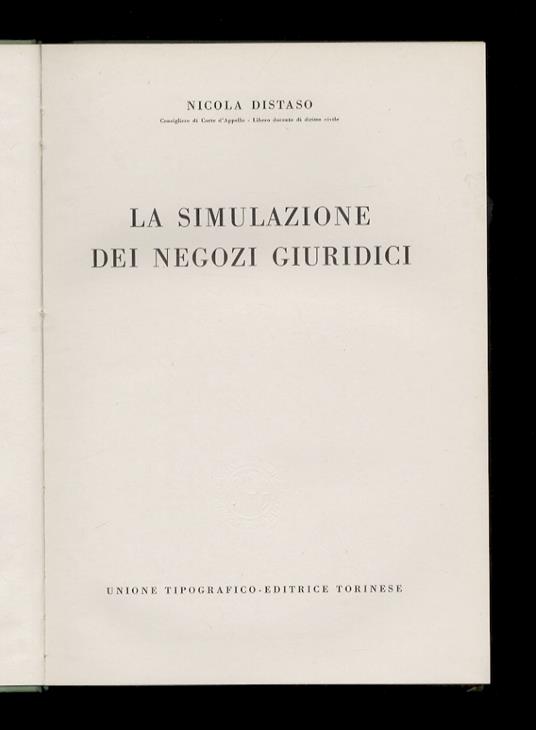 simulazione dei negozi giuridici - Nicola Distaso - copertina