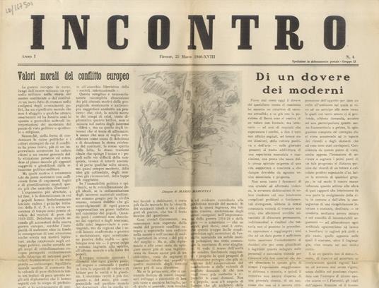 Incontro. Anno I. N. 2. Firenze, 25 marzo 1940 - copertina