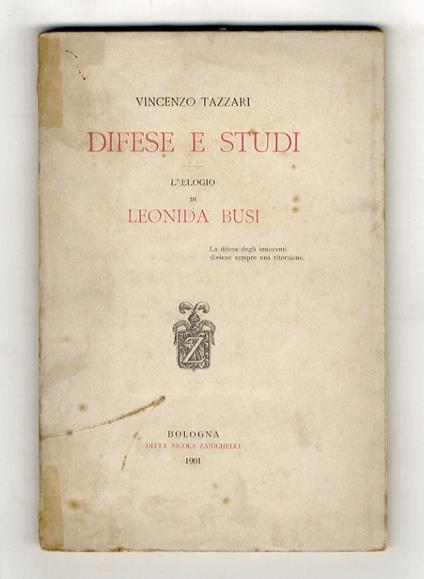 Difese e studi. L'elogio di Leonida Busi - Vincenzo Lazari - copertina