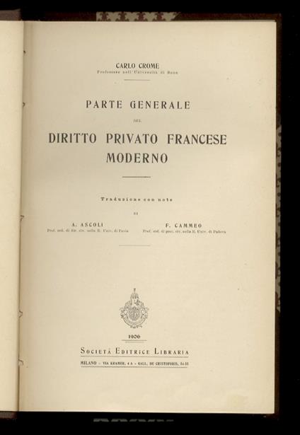 Parte generale del diritto privato francese moderno. Traduzione con note di A. Ascoli e F. Cammeo - copertina