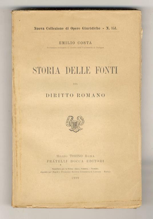 Storia delle fonti del diritto romano - Emilio Costa - copertina