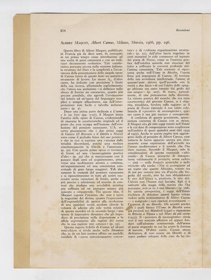 Albert Maquet, "Albert Camus", Milano, Mursia, 1966, pp. 196 - Francesco Lazzari - copertina