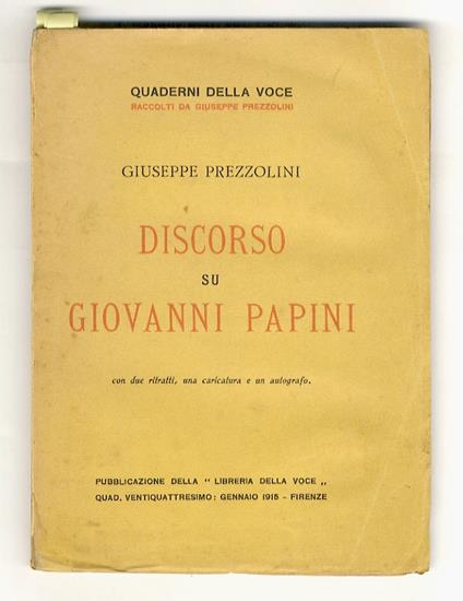 Discorso su Giovanni Papini - Giuseppe Prezzolini - copertina