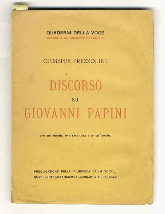 Discorso su Giovanni Papini - Giuseppe Prezzolini - copertina