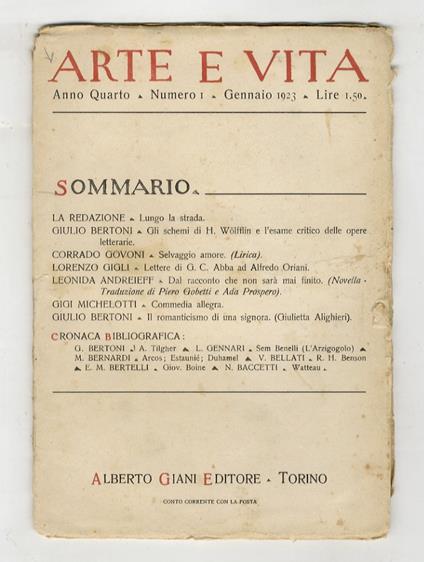 Arte e vita. Rassegna mensile di cultura. Anno quarto, 1923; fascicoli numero 1-12 [annata completa] - copertina
