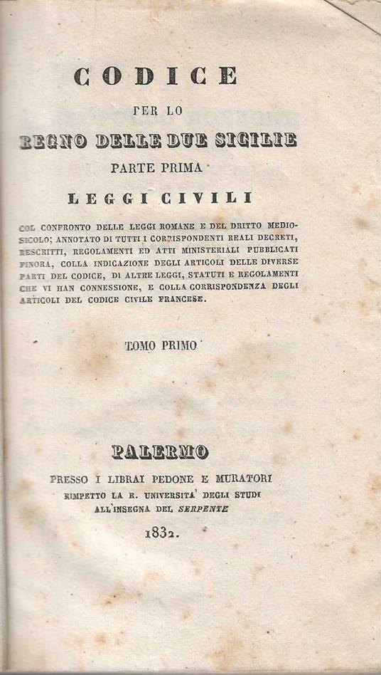 Codice per lo regno delle due sicilie - copertina