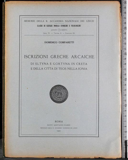 Iscrizioni greche arcaiche di Eltyna e Gortyna in Creta - copertina