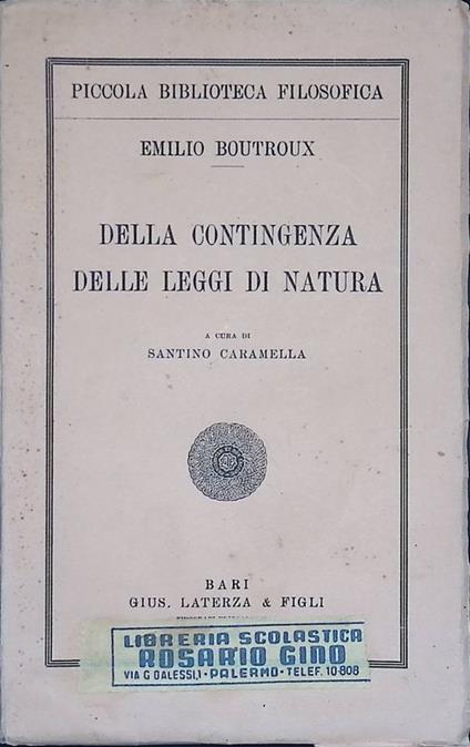 Della contingenza delle leggi di natura - Emile Boutroux - copertina
