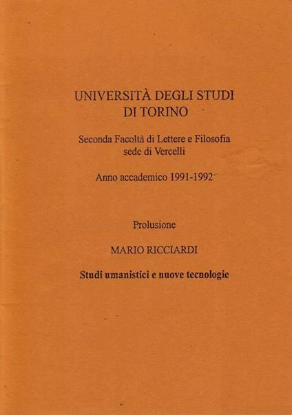 Studi umanistici e nuove tecnologie - Mario Ricciardi - copertina