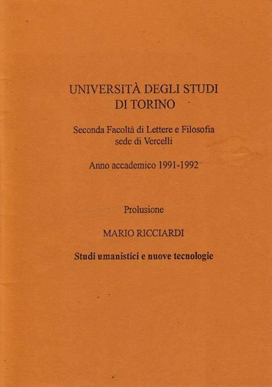 Studi umanistici e nuove tecnologie - Mario Ricciardi - copertina