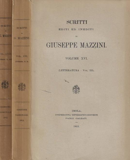 Scritti editi ed inediti Vol. XVI-LXIII - Giuseppe Mazzini - copertina