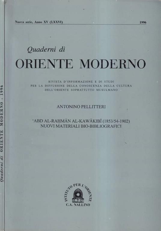 Quaderni di Oriente moderno, anno XV, 1996 - Antonino Pellitteri - copertina