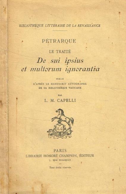 Le traité. De sui ipsius et multorum ignorantia - copertina