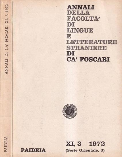Annali della facoltà di lingue e letterature straniere di Ca' Foscari, XI, numero 3, 1972 - copertina