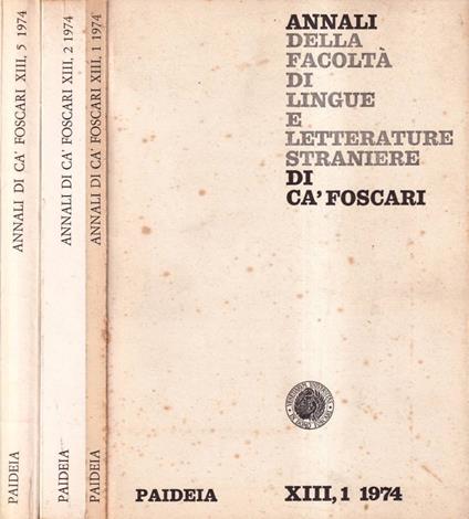 Annali della facoltà di lingue e letterature straniere di Ca' Foscari, anno XIII, numero 1, 2, 3, 1974 - copertina